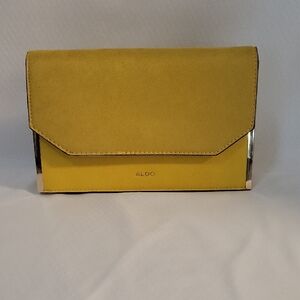 Aldo Jeralla Mustard Clutch with Metallic Accents